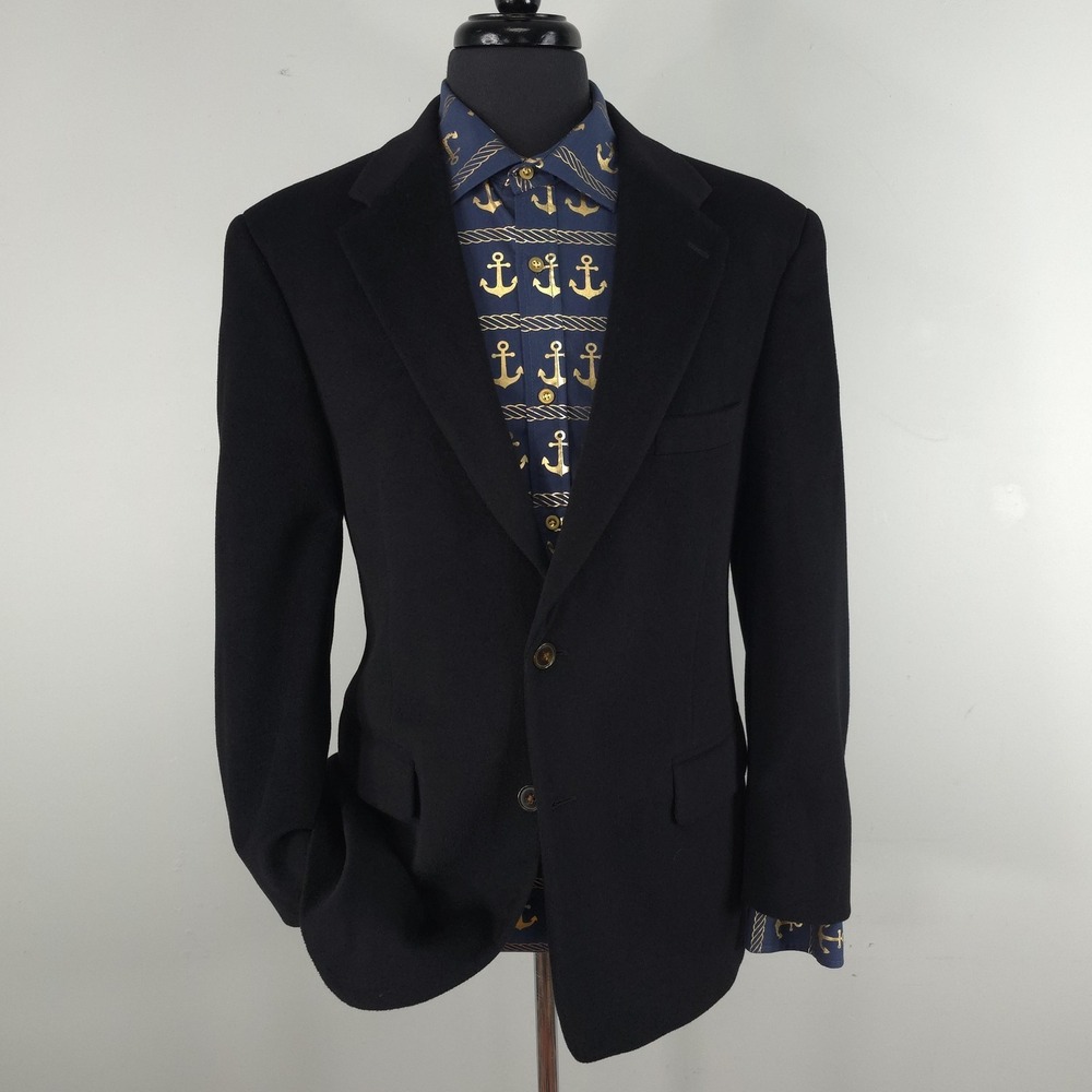 W.H. Belk Blazer Mens 42 Black 100% Cashmere 2 Button Sport Coat Jacket Classic